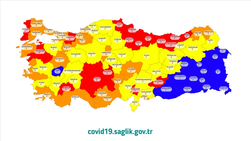 İllere göre haftalık Türkiye yeni risk haritası…